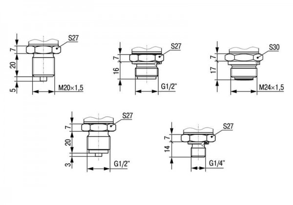 Приєднувальні розміри (місце Б - зона штуцера)