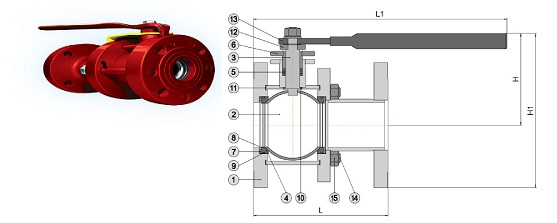 Кран кульовий розбірний фланцевий