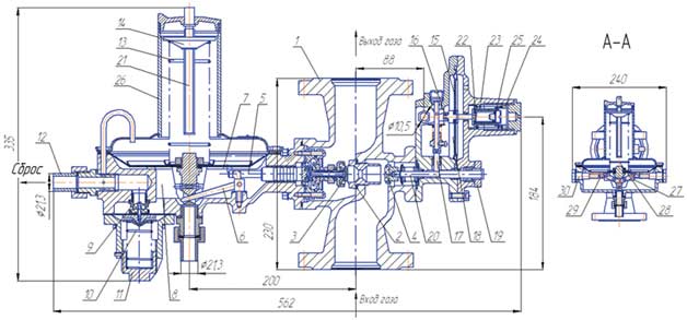 sxema-regulyatora-davleniya-gaza-kombinirovannogo-rdnk--50400;-50400 Схема регулятора давления газа комбинированного РДНК -50400; 50400